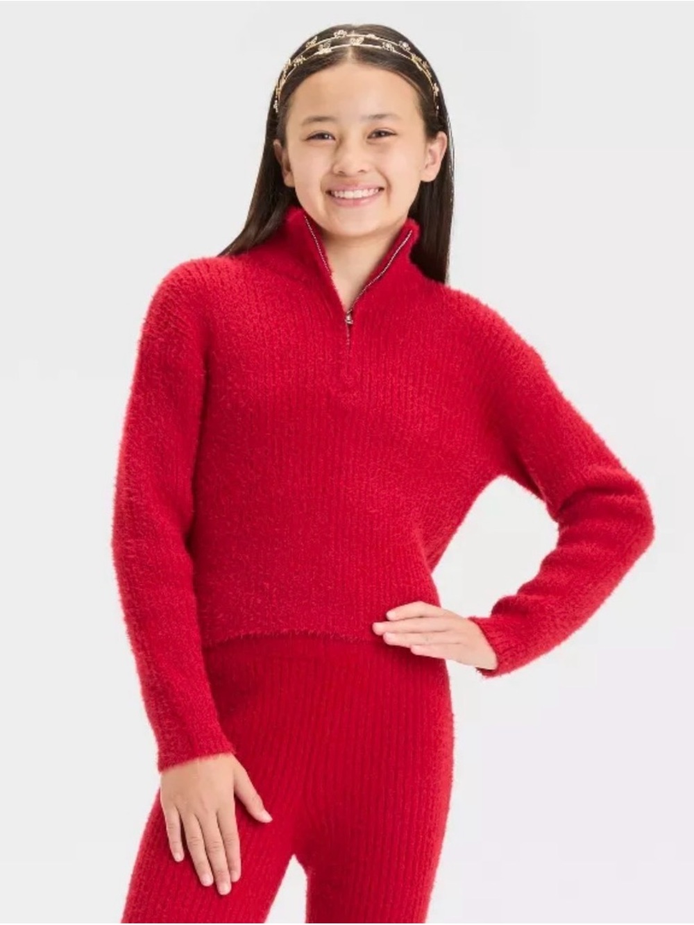 Girls' Ribbed Cozy Quarter Zip- Art Class